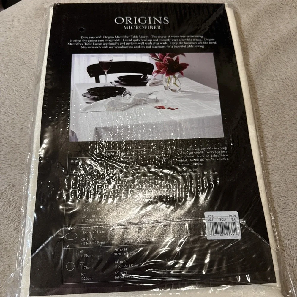 Vintage Origins Microfiber Tablecloth Beige Square 52x52 Square Spill Proof NEW